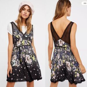 free people intimately Longwood Printed Slip Mini Dress Black Multi Sleeveless S